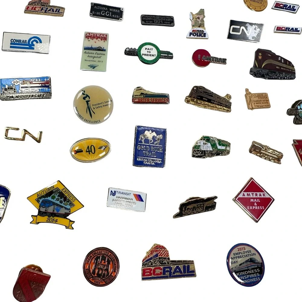 Assorted Vintage Train Railroad‎ Enamel Metal Lapel Pin Huge Lot Amtrak Employee